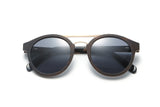 Ash, Rounded Aviator Wood Sunglasses with grey polarized lenses - Folded Front view