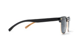 Black Jaguar Sunglasses, Browline Sunglasses with grey polarized lenses - Side view on white background