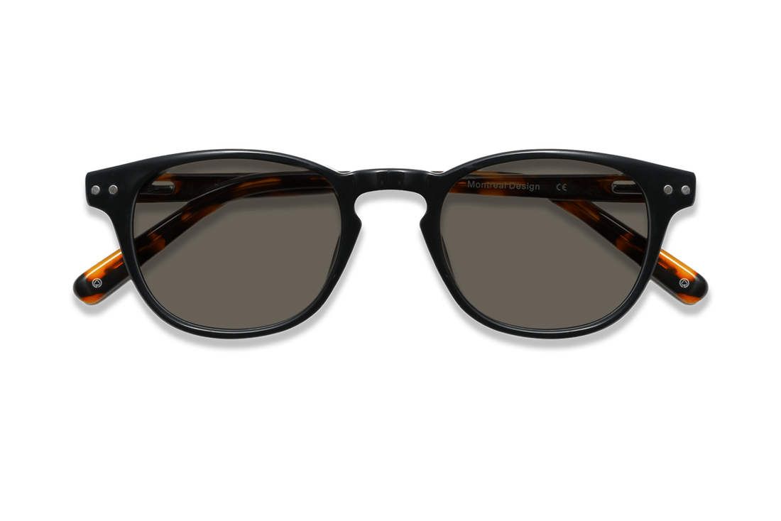 Dash Black, Retro Square Black Sunglasses with tortoise arms – folded front view
