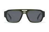 Drift Sunglasses, dark green oversized aviator sunglasses with grey polarized lens - front view on white background