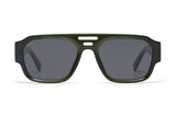 Drift Sunglasses, dark green oversized aviator sunglasses with grey polarized lens - front view on white background