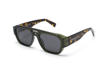 Drift Sunglasses, dark green oversized aviator sunglasses with grey polarized lens - oblique view on white background