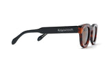 Juno Brown Sunglasses, thick square tortoiseshell sunglasses with brown polarized lens - side view on white background