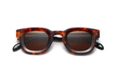 Juno Brown Sunglasses, thick square tortoiseshell sunglasses with brown polarized lens - folded front view on white background