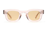 Juno Pink Sunglasses, thick rounded pink sunglasses with light pink lens - front view on white background