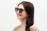 Woman wearing Sky, Blue Tortoise Cat Eye Sunglasses