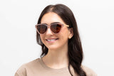 Woman wearing Audrey, Pink Oversized Cat Eye Sunglasses