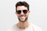 Man wearing Leo, Black Aviator Sunglasses with Polarized Lens
