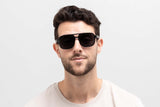 Man wearing Parker, Black Oversized Aviator Sunglasses