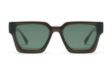 Noir Sunglasses, Oversized black square sunglasses with green polarized lens - front view on white background