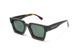 Noir Sunglasses, Oversized black square sunglasses with green polarized lens - oblique view on white background
