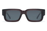 Nova Sunglasses, rectangle dark brown sunglasses with grey polarized lens - front view on white background
