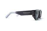 Nova Sunglasses, rectangle dark brown sunglasses with grey polarized lens - side view on white background