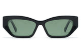 Riley Black Sunglasses, Black rectangular cat-eye sunglasses with green polarized lens - front view on white background