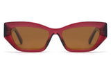 Riley Red Sunglasses, Red rectangular cat-eye sunglasses with brown polarized lens - front view on white background