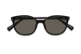 Serene Black, Oval Black Sunglasses with grey polarized lenses – folded front view