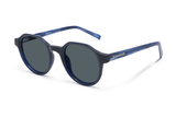 Wonder Navy, Geometric Round Navy Blue Sunglasses – top oblique view