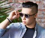Man wearing Kraywoods Ash, Rounded Aviator Wood Sunglasses with grey polarized lenses - Front view