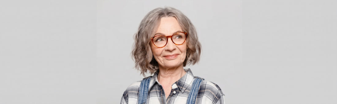 old lady wearing Kraywoods women's eyeglasses collection
