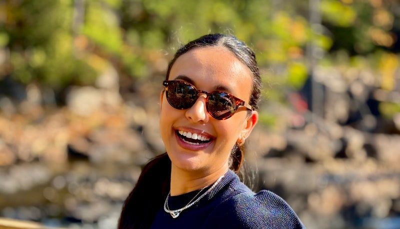 woman wearing Trevor prescription sunglasses outdoors