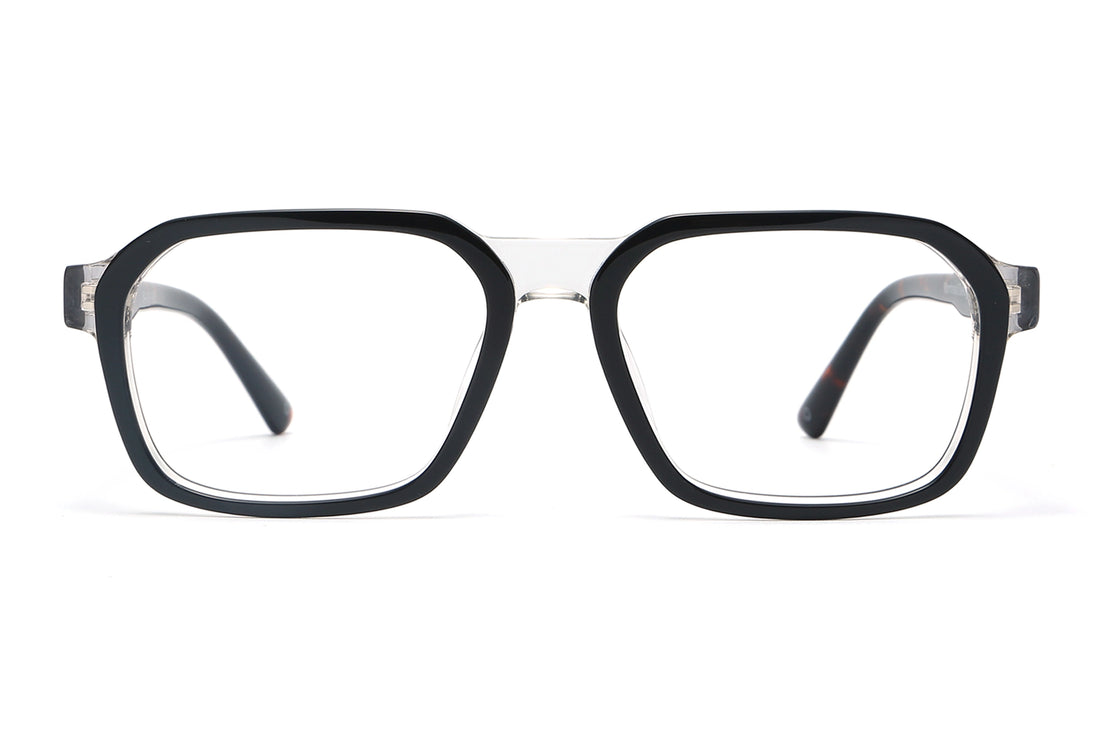 Haya Eyeglasses, Square Aviator Black & Clear Glasses - front view on white background