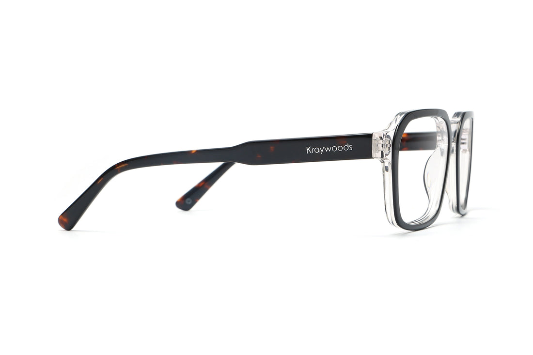 Haya Eyeglasses, Square Aviator Black & Clear Glasses - side view on white background
