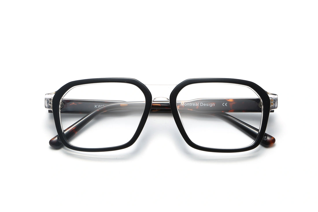 Haya Eyeglasses, Square Aviator Black & Clear Glasses - folded front view on white background