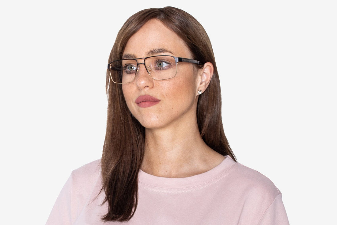 Woman wearing Euphoria, Retro Rectangle Gold Metal Glasses