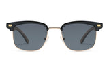 Black Jaguar Sunglasses, Browline Sunglasses with grey polarized lenses - Front view on white background