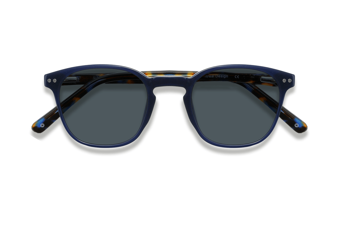 Dare Navy, Retro Square Navy Blue Sunglasses – folded front view