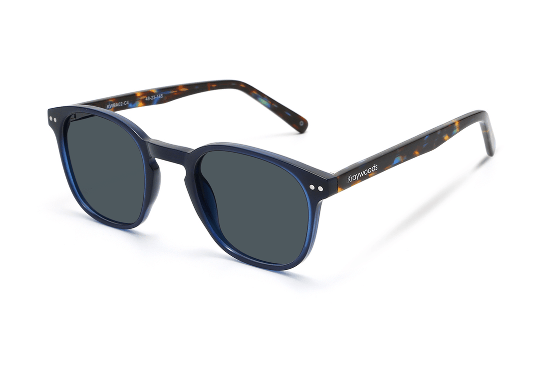 Dare Navy, Retro Square Navy Blue Sunglasses – top oblique view