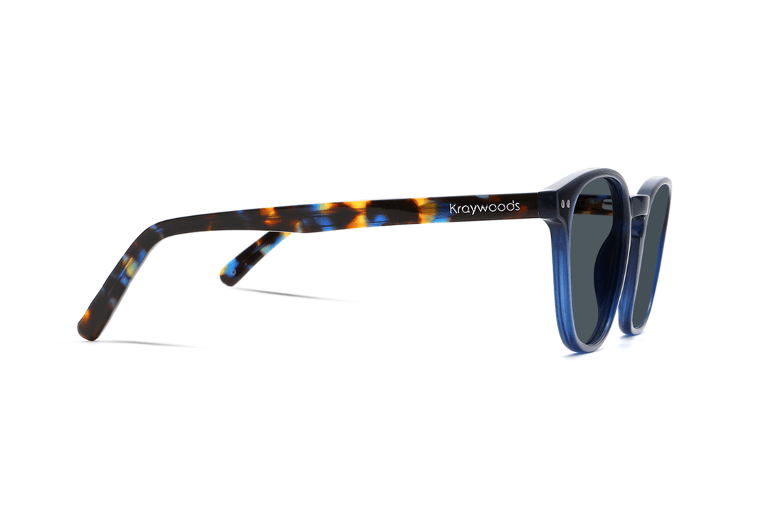 Dare Navy, Retro Square Navy Blue Sunglasses – side view