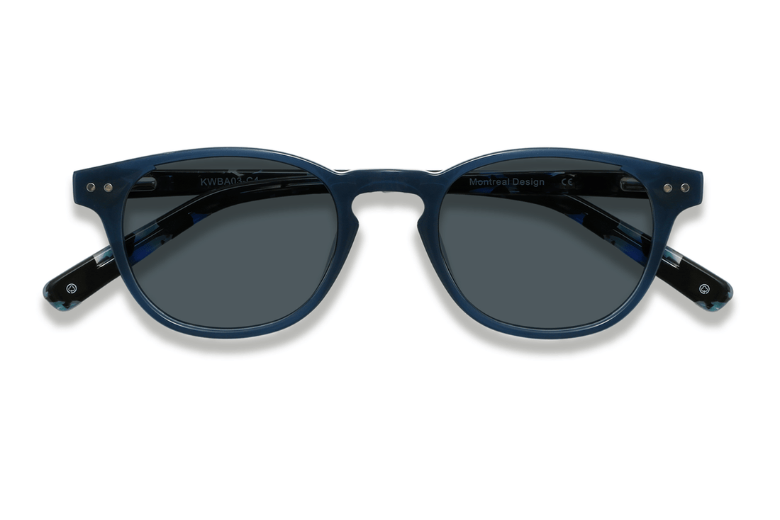 Dash Navy, Retro Square Navy Blue Sunglasses with tortoise arms – folded front view