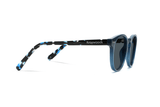 Dash Navy, Retro Square Navy Blue Sunglasses with blue tortoise arms – side view