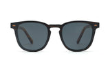 Hunter Black Sunglasses, retro square wooden sunglasses with grey polarized lens - Front view