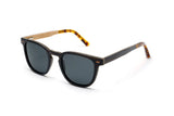 Hunter Black Sunglasses, retro square wooden sunglasses with grey polarized lens - oblique view