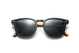 Hunter Black Sunglasses, retro square wooden sunglasses with grey polarized lens - folded front view