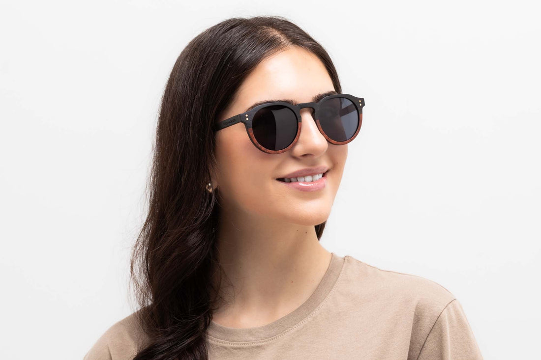 Woman wearing Roseland, Retro Round Keyhole Sunglasses