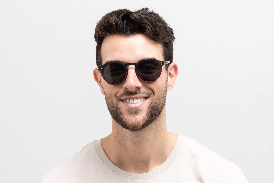 Man wearing Roseland, Retro Round Keyhole Sunglasses