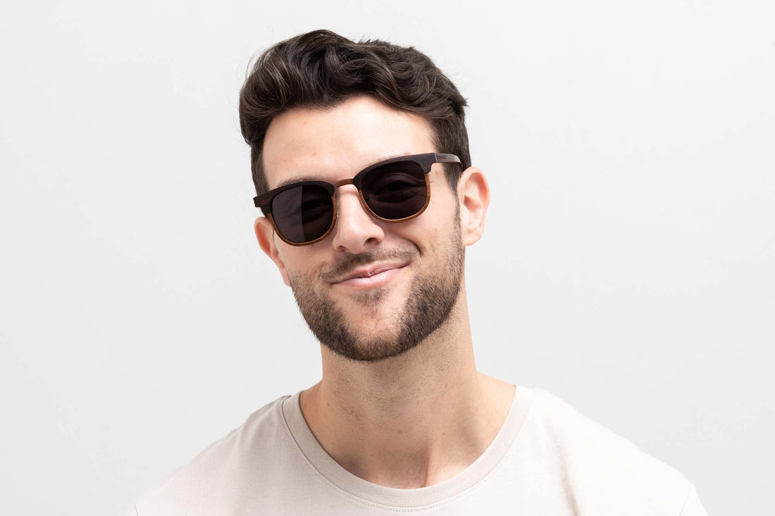Man wearing Casper, Browline Wood Sunglasses