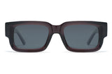 Nova Sunglasses, rectangle dark brown sunglasses with grey polarized lens - front view on white background