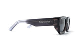 Nova Sunglasses, rectangle dark brown sunglasses with grey polarized lens - side view on white background