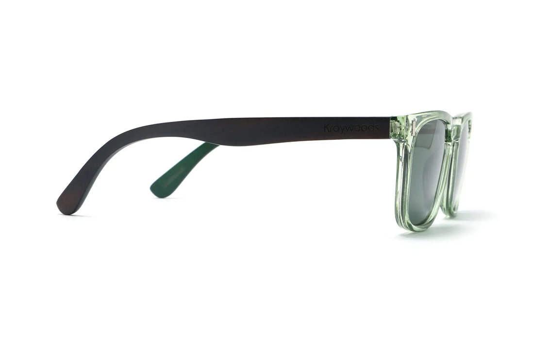 Oliver Sunglasses, translucent green square sunglasses with green polarized lens - side view on white background