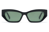 Riley Black Sunglasses, Black rectangular cat-eye sunglasses with green polarized lens - front view on white background