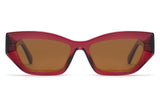 Riley Red Sunglasses, Red rectangular cat-eye sunglasses with brown polarized lens - front view on white background
