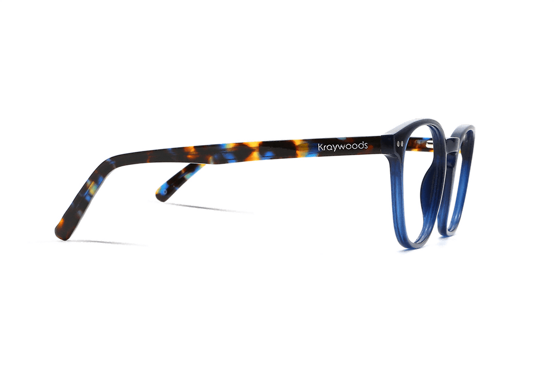 Dare Navy, lunettes rétro carrées en acétate bleu marine - Side