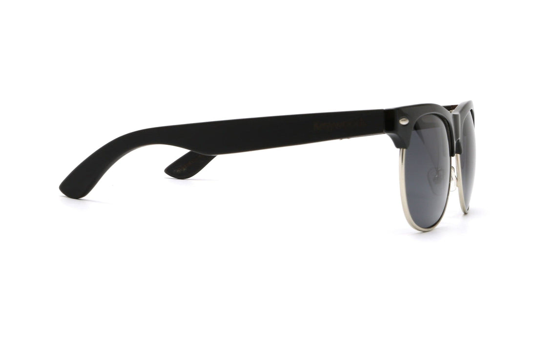 Lunettes de soleil Black Jaguar, lunettes de soleil Browline avec branches en bois d'ébène, protection UV à 100%, verres polarisés - Side
