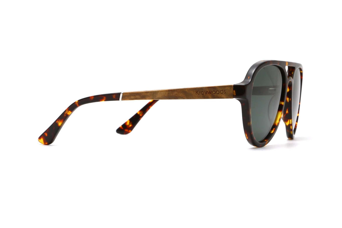 Lunettes de soleil aviateur Runner, Green Tortoise - Side