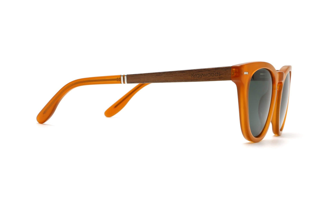 Sunset, Orange Lunettes de soleil rondes et carrées avec verres verts polarisés - Side