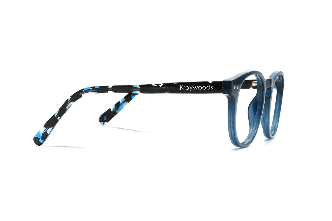 Dash Navy, lunettes rétro carrées en acétate bleu marine - Side